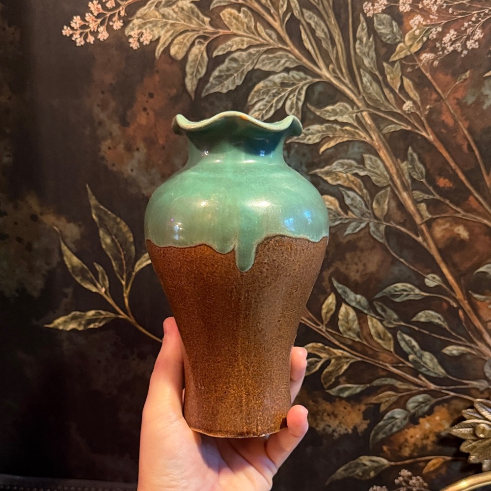 Elegant Green and Brown Ceramic Vase